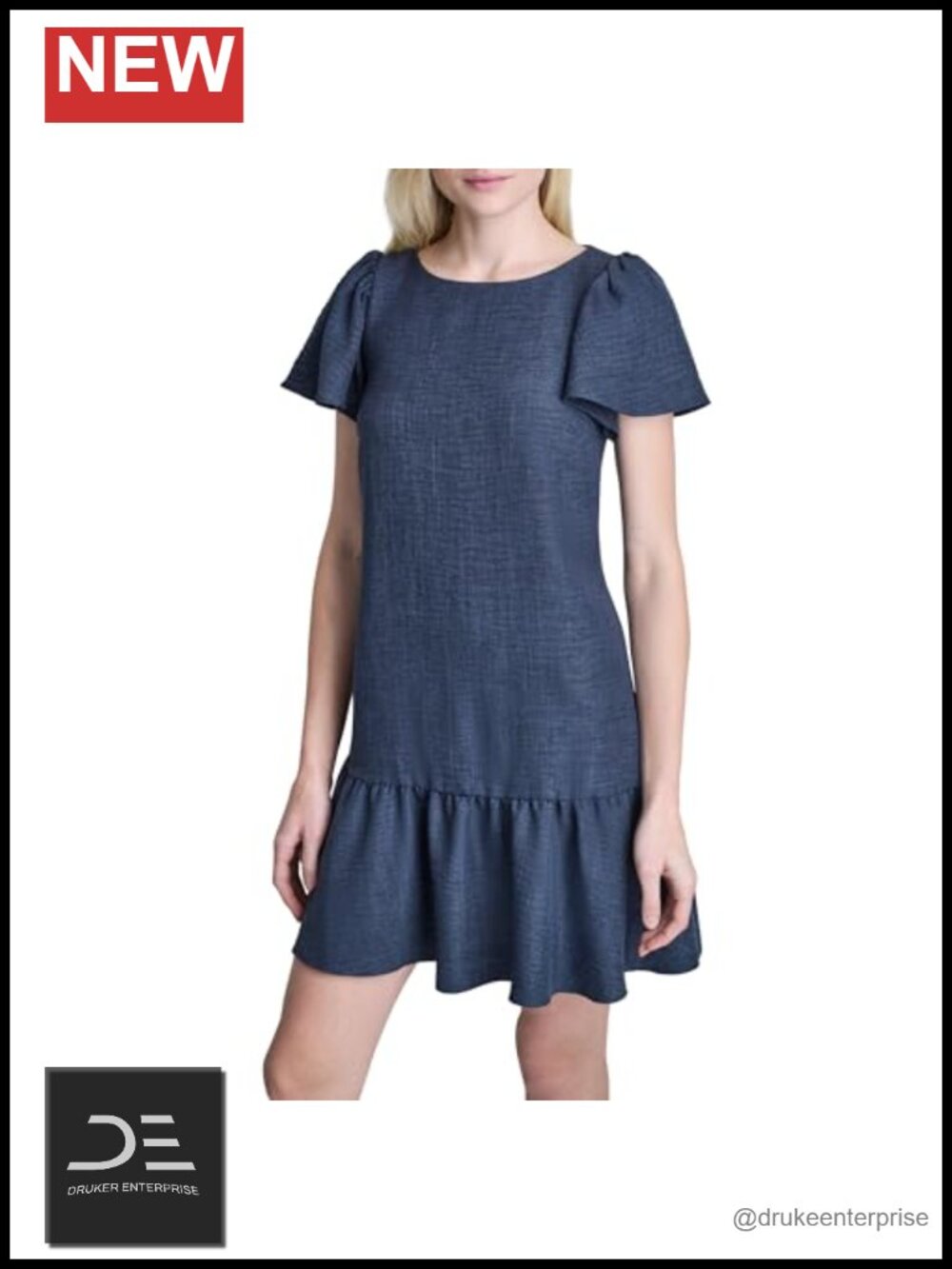 Flowy Short Sleeve Ruffle Hem Dress Above Knee Casual Shift